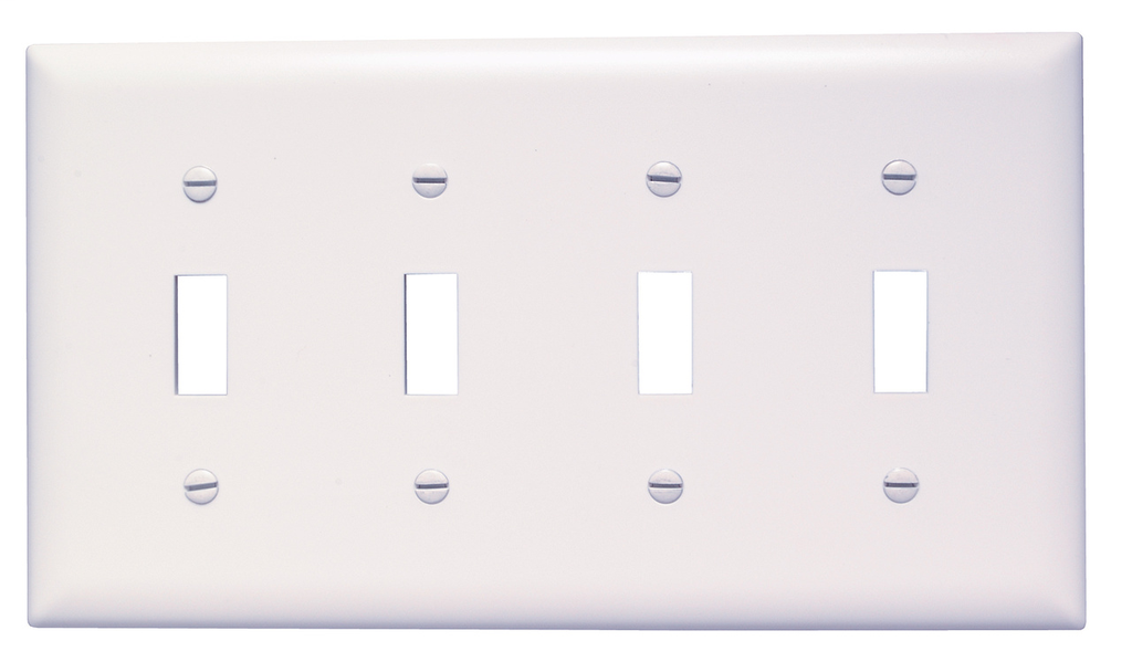 Pass & Seymour TP4-W 4-Gang 4-Toggle Switch White Nylon Standard Unbreakable Wallplate Pass & Seymour TP4-W 4-Gang 4-Toggle Switch White Nylon Standard Unbreakable Wallplate
