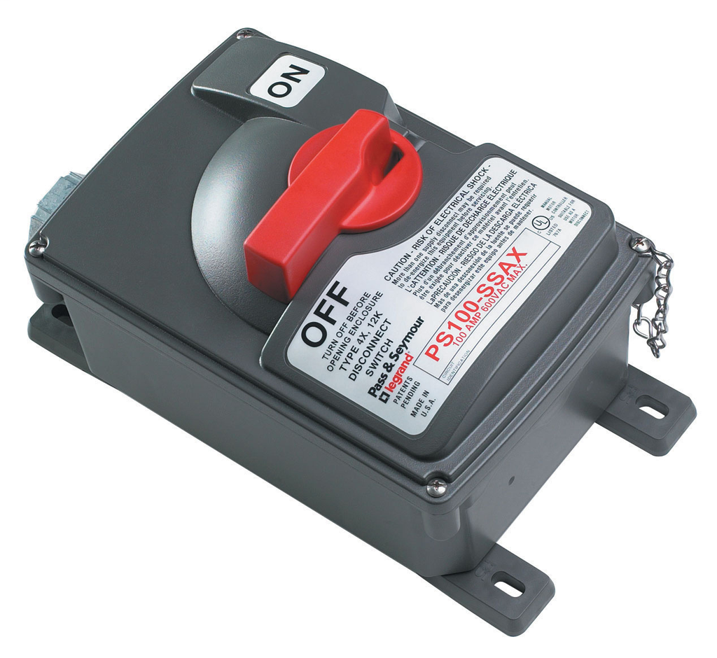 Pass & Seymour PS100-SSAX 600 VAC 100 Amp 50 HP 3-Phase NEMA 4X/12 Thermoplastic Non-Fusible Safety Switch Pass & Seymour PS100-SSAX 600 VAC 100 Amp 50 HP 3-Phase NEMA 4X/12 Thermoplastic Non-Fusible Safety Switch