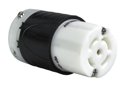 Pass & Seymour L2130-C 30 Amp 120/208 VAC Star 3-Phase 4-Pole 5-Wire L21-30R Black and White Nylon Locking Connector Pass & Seymour L2130-C 30 Amp 120/208 VAC Star 3-Phase 4-Pole 5-Wire L21-30R Black and White Nylon Locking Connector