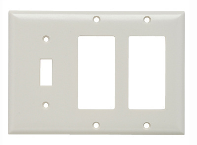 Pass & Seymour SP1262-LA 3-Gang 1-Toggle 2-Decorator Light Almond Smooth Thermoset Plastic Standard Combination Wallplate Pass & Seymour SP1262-LA 3-Gang 1-Toggle 2-Decorator Light Almond Smooth Thermoset Plastic Standard Combination Wallplate