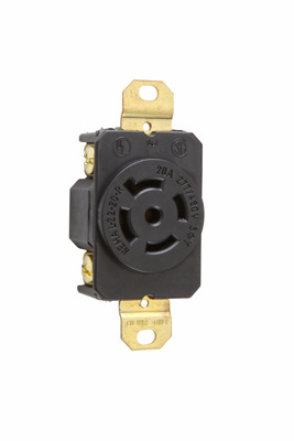 Pass & Seymour L2220-R 20 Amp 277/480 VAC 3-Phase 4-Pole 5-Wire NEMA L22-20R Impact-Resistant Nylon Locking Single Receptacle Pass & Seymour L2220-R 20 Amp 277/480 VAC 3-Phase 4-Pole 5-Wire NEMA L22-20R Impact-Resistant Nylon Locking Single Receptacle