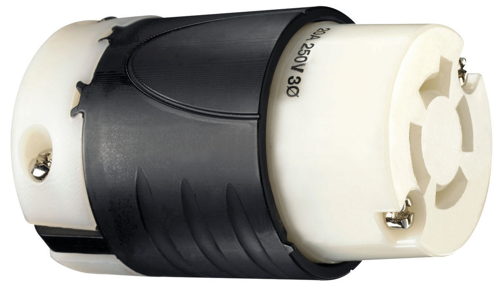 Pass & Seymour L1520-C 20 Amp 250 VAC 3-Phase 3-Pole 4-Wire L15-20R Black and White Nylon Locking Connector Pass & Seymour L1520-C 20 Amp 250 VAC 3-Phase 3-Pole 4-Wire L15-20R Black and White Nylon Locking Connector