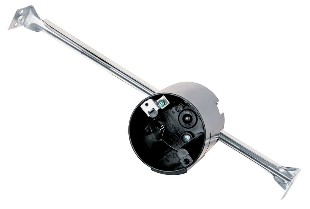 Pass & Seymour C1-18-HGAC 3-1/4" Round Ceiling Box w/ 16"-24" Bar Hanger & Ground Lug Pass & Seymour C1-18-HGAC 3-1/4" Round Ceiling Box w/ 16"-24" Bar Hanger & Ground Lug