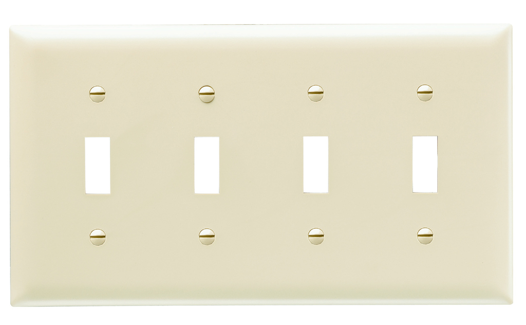Pass & Seymour TP4-I 4-Gang 4-Toggle Switch Ivory Nylon Standard Unbreakable Wallplate Pass & Seymour TP4-I 4-Gang 4-Toggle Switch Ivory Nylon Standard Unbreakable Wallplate