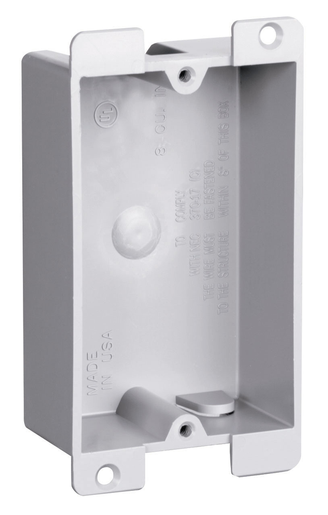 Pass & Seymour P1-08-W 3.75 x 2.31 x 1.12 Inch 8 In Plastic 1-Gang Shallow Switch and Outlet Box Pass & Seymour P1-08-W 3.75 x 2.31 x 1.12 Inch 8 In Plastic 1-Gang Shallow Switch and Outlet Box