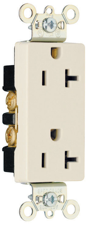 Pass & Seymour 26352-LA 20 Amp 125 VAC 2-Pole 3-Wire NEMA 5-20R Light Almond Nylon Face Heavy Duty Duplex Decorator Receptacle Pass & Seymour 26352-LA 20 Amp 125 VAC 2-Pole 3-Wire NEMA 5-20R Light Almond Nylon Face Heavy Duty Duplex Decorator Receptacle
