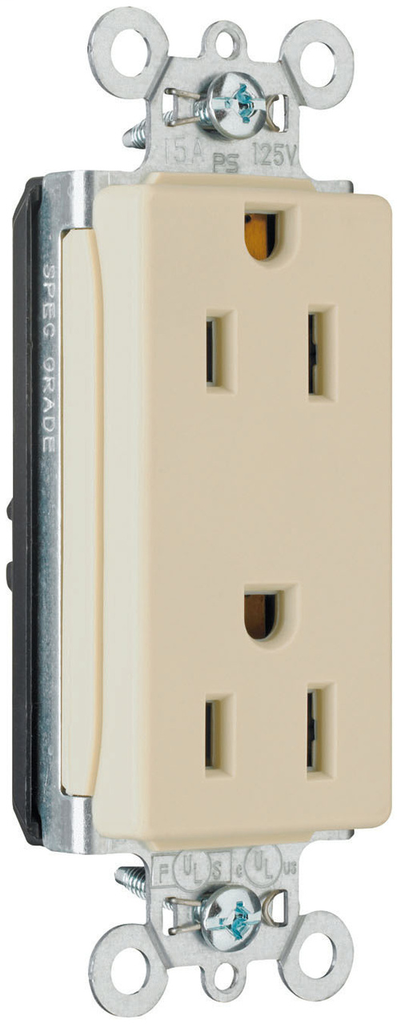 Pass & Seymour PT26252-LA 15 Amp 125 VAC 2-Pole 3-Wire NEMA 5-15R Light Almond Nylon Face Duplex Decorator Receptacle Pass & Seymour PT26252-LA 15 Amp 125 VAC 2-Pole 3-Wire NEMA 5-15R Light Almond Nylon Face Duplex Decorator Receptacle