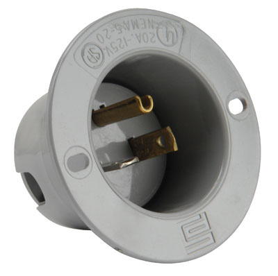 Pass & Seymour 5378-SS 20 Amp 125 Volt 2-Pole 3-Wire NEMA 5-20P Gray Thermoplastic Straight Blade Flanged Inlet Pass & Seymour 5378-SS 20 Amp 125 Volt 2-Pole 3-Wire NEMA 5-20P Gray Thermoplastic Straight Blade Flanged Inlet