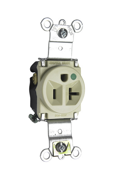 Pass & Seymour 8301-I 20 Amp 125 VAC 2-Pole 3-Wire NEMA 5-20R Ivory Nylon Face Thermoplastic Back Body Single Receptacle Pass & Seymour 8301-I 20 Amp 125 VAC 2-Pole 3-Wire NEMA 5-20R Ivory Nylon Face Thermoplastic Back Body Single Receptacle