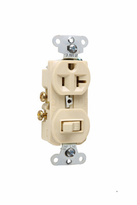 Pass & Seymour 671-I 20 Amp 120/125 VAC NEMA 5-20R Ivory Combination 1-Pole Switch/Single Receptacle Pass & Seymour 671-I 20 Amp 120/125 VAC NEMA 5-20R Ivory Combination 1-Pole Switch/Single Receptacle