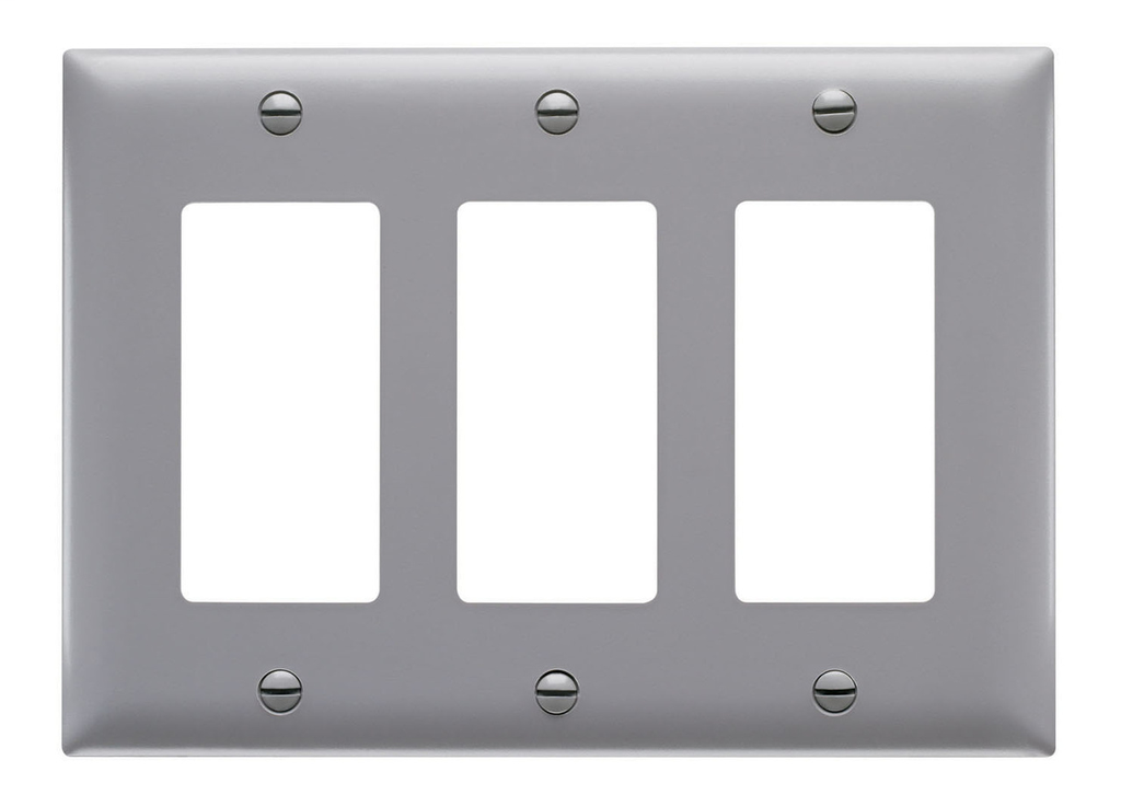 Wattstopper TP263-GRY 3-Gang 3-Decorator Gray Nylon Standard Unbreakable Wallplate Wattstopper TP263-GRY 3-Gang 3-Decorator Gray Nylon Standard Unbreakable Wallplate