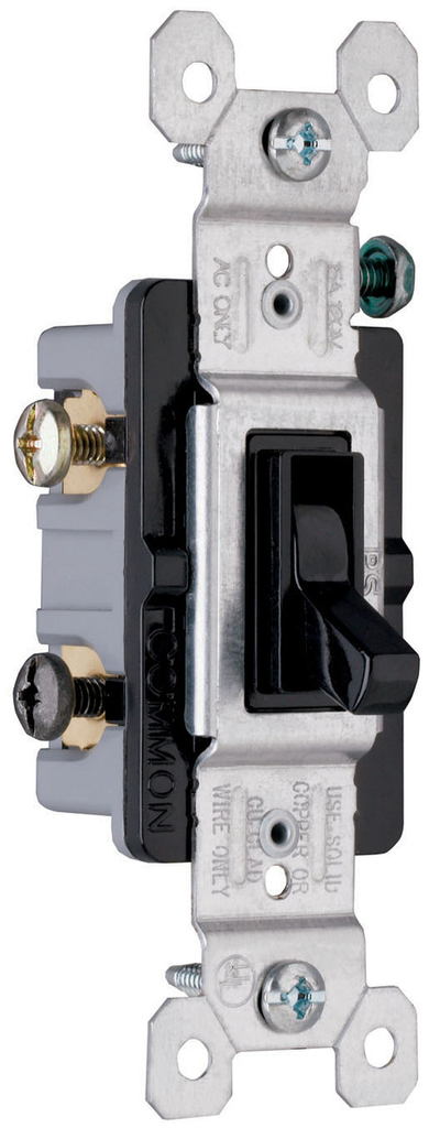 Pass & Seymour 663-BKG 15 Amp 120 VAC 3-Way Black Thermoplastic Toggle Switch Pass & Seymour 663-BKG 15 Amp 120 VAC 3-Way Black Thermoplastic Toggle Switch