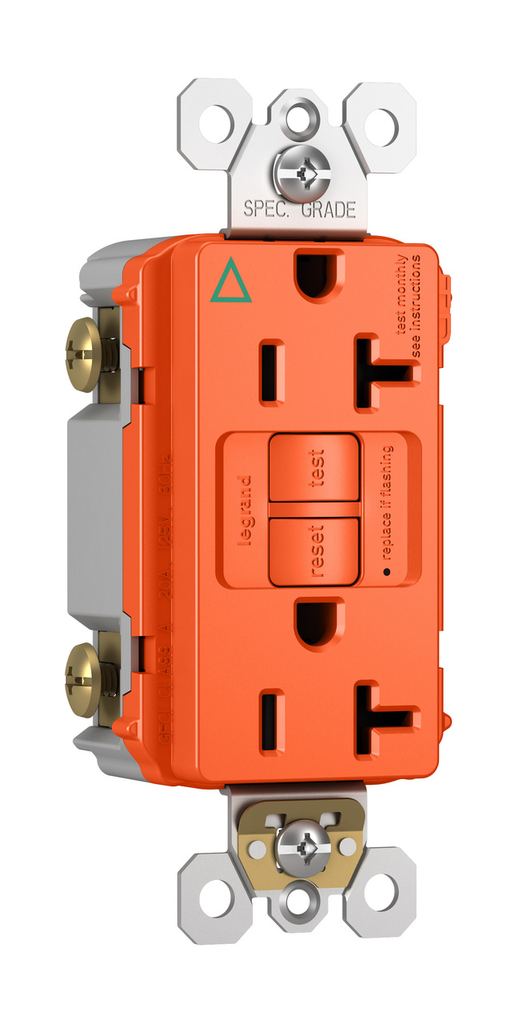 Pass & Seymour 2097-IGTRO 20 Amp 125 VAC 2-Pole 3-Wire NEMA 5-20R Orange Thermoplastic Self-Test Duplex GFCI Receptacle Pass & Seymour 2097-IGTRO 20 Amp 125 VAC 2-Pole 3-Wire NEMA 5-20R Orange Thermoplastic Self-Test Duplex GFCI Receptacle