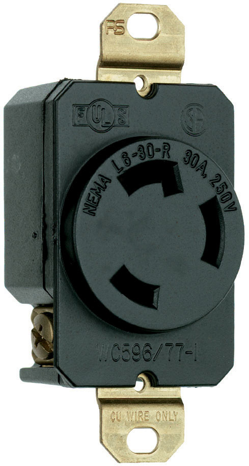 Pass & Seymour L630-R 30 Amp 250 VAC 2-Pole 3-Wire NEMA L6-30R Impact-Resistant Nylon Locking Single Receptacle Pass & Seymour L630-R 30 Amp 250 VAC 2-Pole 3-Wire NEMA L6-30R Impact-Resistant Nylon Locking Single Receptacle