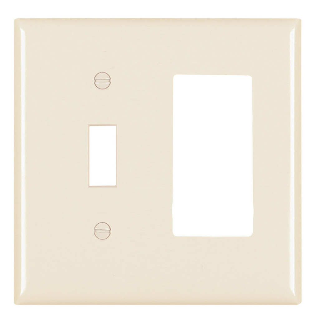 Pass & Seymour TP126-LA 2-Gang 1-Toggle Switch 1-Decorator Light Almond Nylon Standard Combination Unbreakable Wallplate Pass & Seymour TP126-LA 2-Gang 1-Toggle Switch 1-Decorator Light Almond Nylon Standard Combination Unbreakable Wallplate