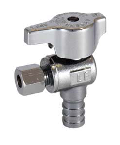 1/2" F 1960 PEX x 3/8" OD T-595NL No Lead Chrome Brass 1/4 Turn Angle Stop Valve