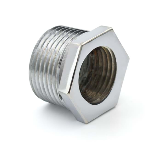 1/2" x 3/8" Chrome Plated Threaded Cast Bronze Hex Bushing, MNPT, FNPT