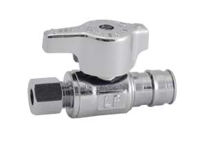 1/2" F 1960 PEX x 1/4" OD T-596NL No Lead Chrome Brass 1/4 Turn Straight Stop Valve