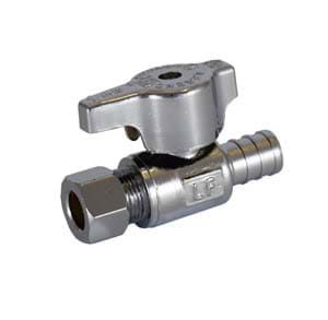 1/2 PEX x 3/8" OD T-596NL No Lead Chrome Brass 1/4 Turn Straight Stop Valve
