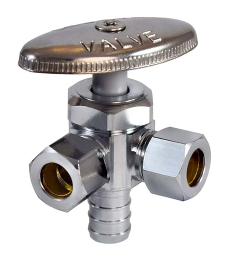 1/2 PEX x 3/8 x 3/8 T-587NL No Lead Chrome Brass Multi-Turn Dual Outlet Valve