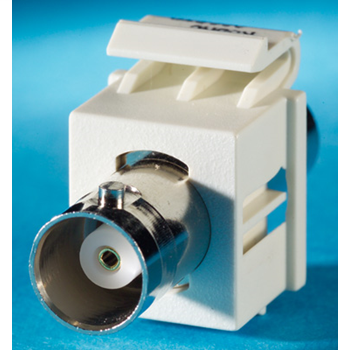 BNC connector Keystone module, 180 degree exit, F/F, (50 ohm), Fog White