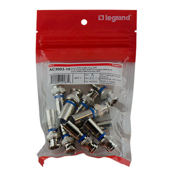 Product image for Pass & Seymour AC3003-10 Compression Style Male BNC Connector, 10-Pack