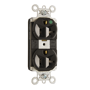 PlugTail® Heavy-Duty Compact Design Hospital-Grade Duplex Receptacle, Black