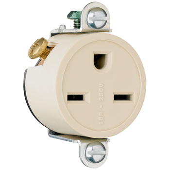 Short Strap Spec Grade Single Receptacle, Side Wire, 15A, 250V, Ivory