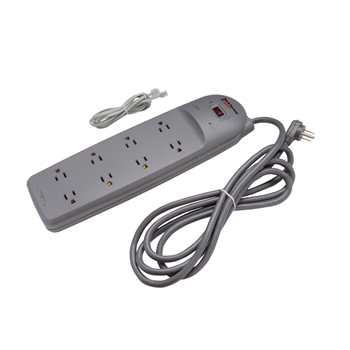 Surge Protective Power Strip 8 Outlet, PC Gray