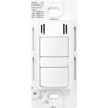 Product image for Pass & Seymour HSWC3W 6A/600W Dimmer and Fan Control Humidity Sensor - White