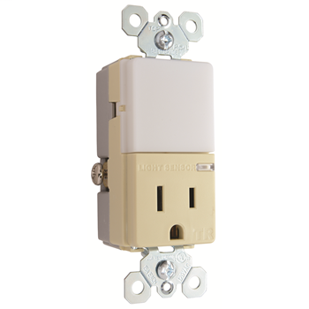 Night Light with Single 15A Tamper-Resistant Outlet, Ivory