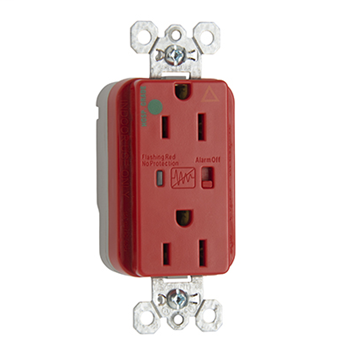 PlugTail® Hospital Grade Isolated Ground Surge Protective Duplex Receptacle, Red