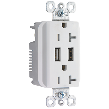 Fed Spec Grade USB Charger w/ Tamper-Resistant 20A Duplex Receptacles, Green