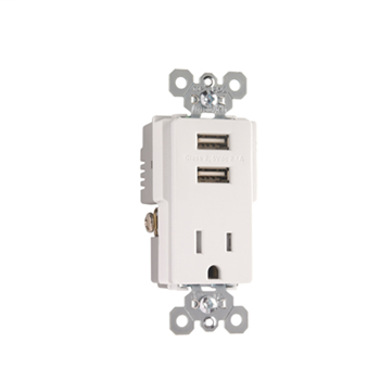 Fed Spec Grade USB Chargers w/ Tamper-Resistant 15A Receptacle, White