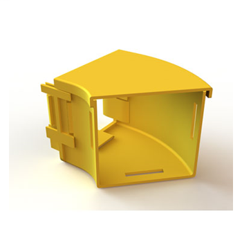 Mighty Mo Fiber Raceway, Horizontal Elbow with cover, 45deg, 12" x 4", yellow