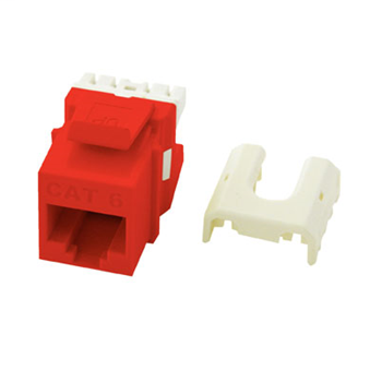 Product image for On-Q WP3476-RE RJ45 8-Position 8-Wire Category 6 Red Plastic Quick Connect Keystone Connector
