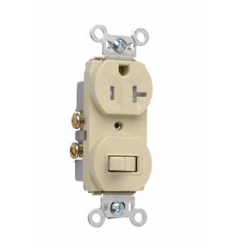 20A, 120/125V Combination Single-Pole Switch & Tamper-Resistant Single Receptacle, Ivory