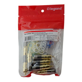 Product image for Pass & Seymour AC3004-10 Compression RG6U/Quad Shield RCA Plug, 10-pack