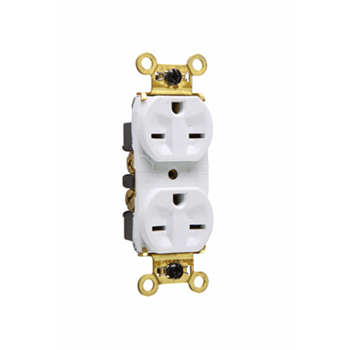 Weather-Resistant Heavy-Duty Spec Grade Receptacles, Back & Side Wire, 15A, 250V, White