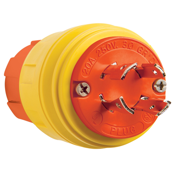 Product image for Pass & Seymour 26W75AM 20A 250V Locking Anti Microbial IP67 L15-20P Plug, Orange/Yellow
