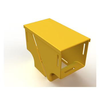 Mighty Mo Fiber Raceway, Vertical Tee retrofit, 4" x 4" to 4" x 4", yellow
