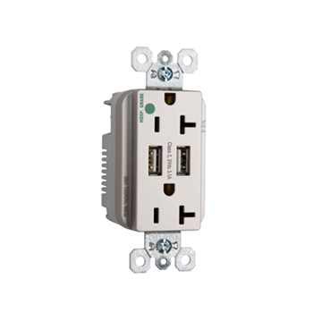 Hospital-Grade USB Charger with Tamper-Resistant 20A Duplex Receptacles, Nickel