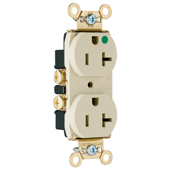 Heavy-Duty Hospital Grade Smooth Face Receptacles, Back & Side Wire, 20A, 125V, White
