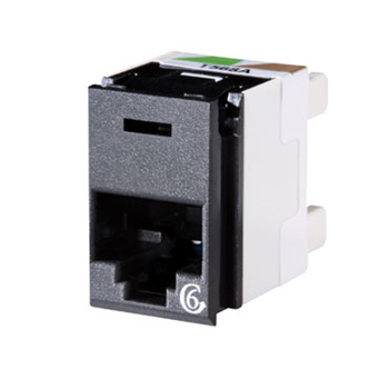 Clarity 6 panel jack, rear load, T568A/B, 180 deg, black