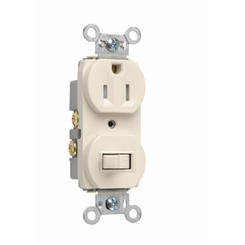 15A, 120/125V Combination Single-Pole Switch & Tamper-Resistant Single Receptacle, Light Almond