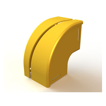 Mighty Mo Fiber Raceway, Vertical Elbow retrofit, 90deg down, 2" x 2", yellow