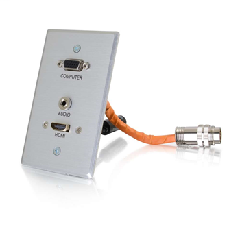 RapidRun® HDMI®, VGA + Stereo Audio Single Gang Wall Plate Transmitter - Aluminum