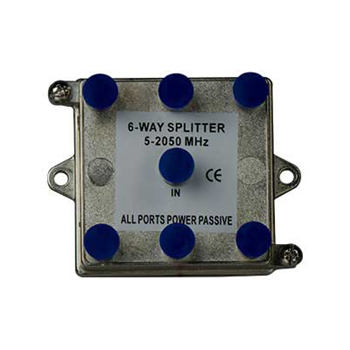 Product image for On-Q VM0206 6-Port Nickel Plated Cast Alloy Vertical Coax Splitter