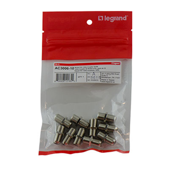 Product image for Pass & Seymour AC3006-10 1 GHz Nickle F-Type Coupler, 10-pack