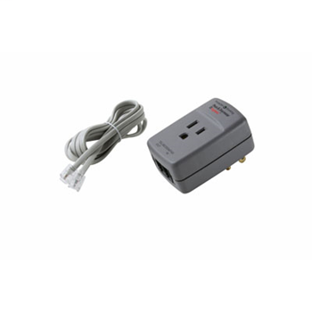 Surge Protective Power Strip, 15A 125V, One Outlet, Tap, Phone/Fax, PC Gray